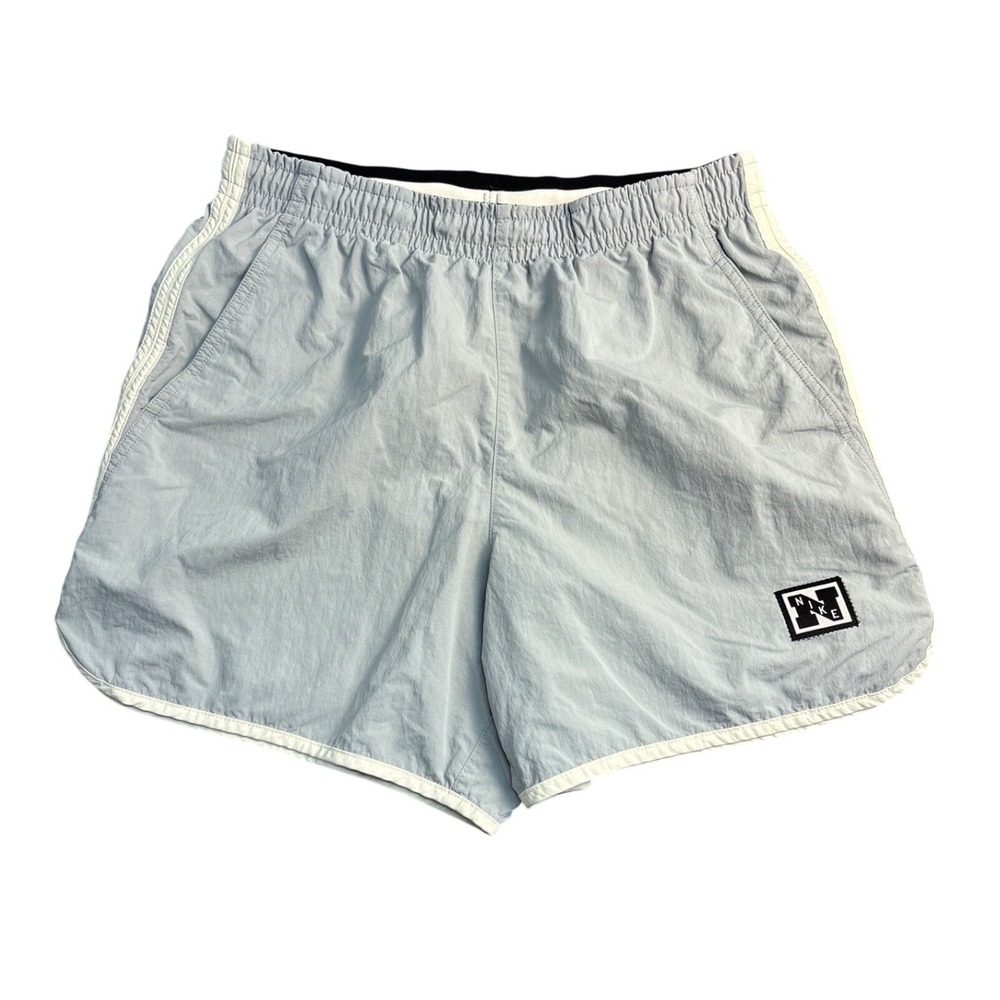 Nike Dri-FIT Running Shorts Light Blue Grey Cream Trim Retro Patch Mens Small
